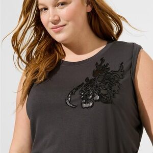 Torrid Black Embroidered Muscle Tee Size 6